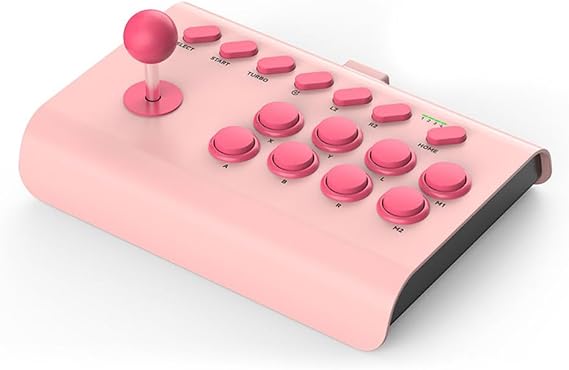 Y02 Wireless Arcade Game Control Locker for PS4 /switch Console Controller PC Game Controller Board Arcade Stick Arcade Console Game Joystick Locker BT Wire Connection Controller for Games PC TV Android iOS Phone Joystick Gamepad Accessories with Elastic Smartphone Bracket Pink