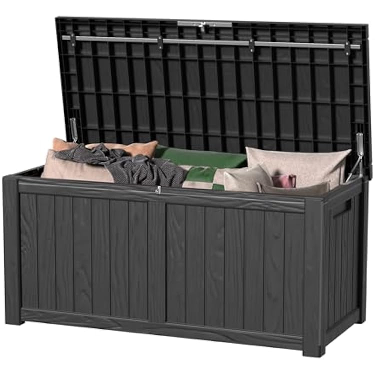 150 GallonOutdoor Storage Box,Resin Deck Boxes Waterproof, IndoorOutdoor Bin for Package Delivery, Patio Cushions, Gardening Tools, Lockable, UV Resistant