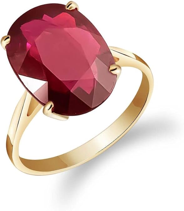 Galaxy Gold GG 18K Solid Yellow Gold Lab Grown Ruby Oval Ring for Women, 7.5 Carat, July Birthstone, Size 9