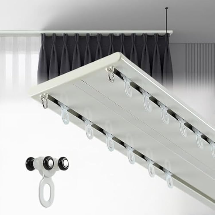 Double Row Curtain Track Heavy Duty - Ceiling Mounted Dual Track System with Silent Glide - Easy Install Kit for Blackout Curtains & Room Divider for Living Room,Bedroom,Home