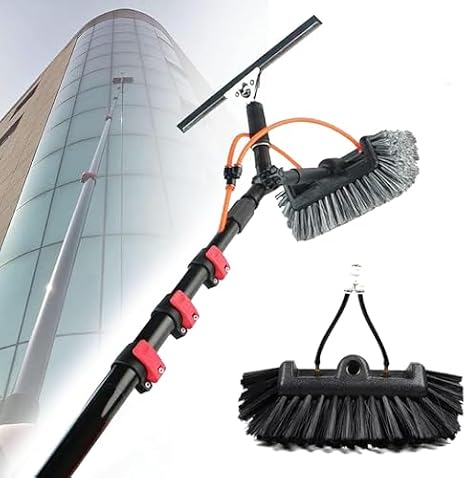 35.4FT Telescopic Water-Fed Brush Kit for Window & Solar Panel Cleaning High Reach with Squeegee Ideal for 3.6-12m Applications Efficient & Lightweight Cleaning Tool