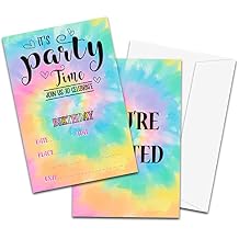 Lesixur Invitation Cards, Tie Dye Birthday Party Invites Card for Girl Boy 20 Cards With Envelopes set (INb001)