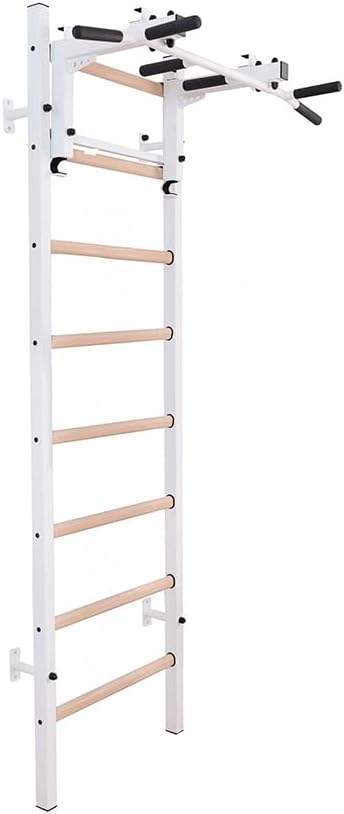 231W Wallbars, Certified Stall Bars with Multifunctional Convertible Steel 6-Grip Pull Up Bar that can also be used as a Barbell Holder, Wall Mounted for Home Workout, Full Body Stretching, Gym