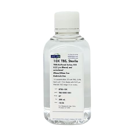 10X TBS (Tris Buffered Saline), pH 7.6 - Sterile, 0.22um Filtered - 500 mL
