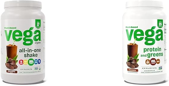 Vega Organic All-in-One Vegan Protein Powder, Chocolate & Protein and Greens Protein Powder, Chocolate