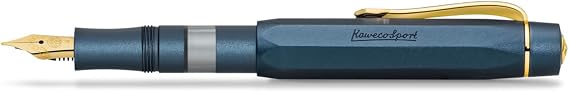 Kaweco PISTON SPORT AL Navy/Gold Solo I Classic Fountain Pen with Steel Nib for Ink Bottles with Transparent Window in Nostalgic Box I Exclusive Aluminium Pen 13 cm I Nib: M (Medium)