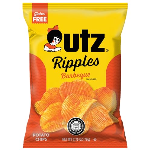 Utz Barbeque Ripple Potato Chips 2.75 oz Bags 14 Count Smoky and Savory Flavor with Thick Rippled Crunch Snack Pack for Lunches, Parties, and Everyday Snacking