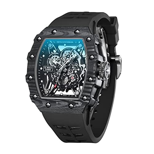 Redhai Luxury Crystal Diamond Dragon Mechanical Watches, 50M Waterproof Skeleton Dial Rose Gold Case Stainless Steel Watchband Chinese Loong Watches for Men