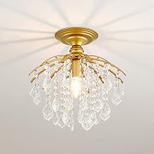 Braiton LED Ceiling Light Crystal Chandelier,Raindrop Chandelier Adjustable Height for Villa, Hotel, Living Room, Dining Room, Kitchen Island,Gold,1 Light