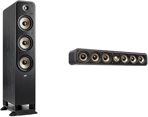 Polk Signature Elite ES60 Tower Speaker, Stunning Black & Elite ES35 Slim Center Channel Speaker, 1" Tweeter & (6) 3" Woofers, Dual Power Port, Stunning Black