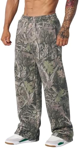 Mens Baggy Camo Sweatpants Wide Leg Hunting Loose Joggers Workout Athletic Sweat Pants wtih Pockets