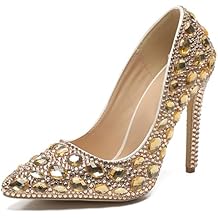 Minishion Rhinestone Wedding Shoes for Women Slip on Party Evening Pumps