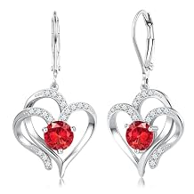 MILACOLATO Valentine's Day Gifts - 925 Sterling Silver Heart Dangle Earrings 14K White Gold Plated Sparkle Birthstone Earrings Sweet Love Heart Leverback Earrings Hypoallergenic Dangle Hoop Earrings for Women