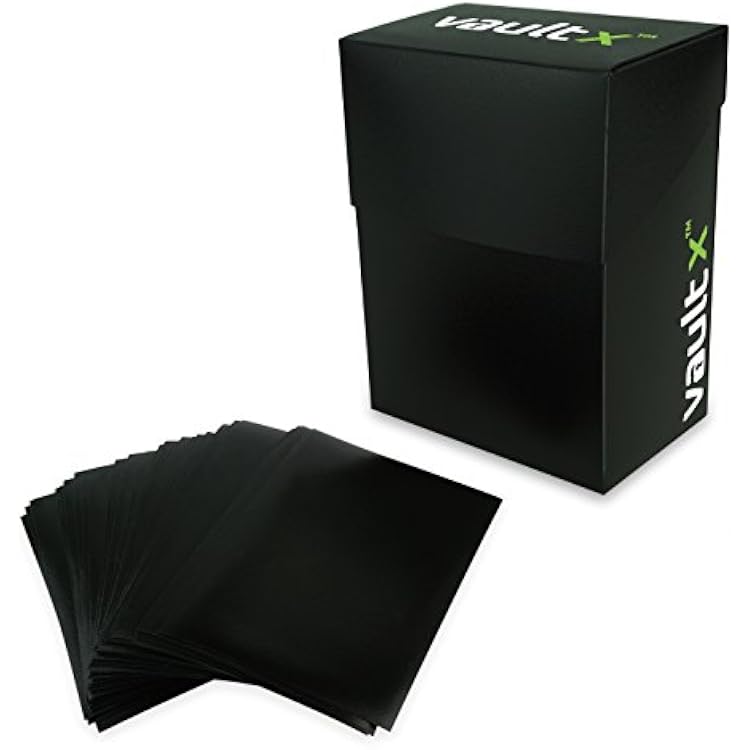 Vault X Trading Card Deck Box and 100 Black Card Sleeves, fits 60 Sleeved Cards, Small Standard, Card Holder Storage Box, for MTG Commander Game, TCG Black