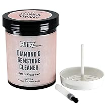 FLITZ Diamond and Gemstone Cleaner Dip Jar - 7oz USA-Made Gold & Sterling Silver Jewelry Cleaner Solution Dip Tool with Tray & Brush - Ring Cleaning Kit to Remove Dirt & Grime on Fine Jewelry