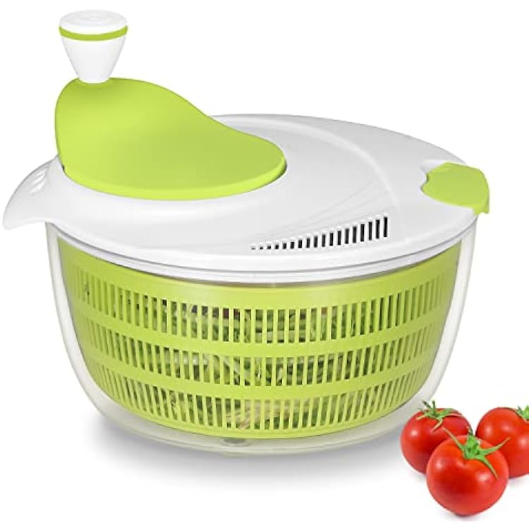 Ourokhome Salad Spinner Lettuce Dryer, Rotary Veggie Washer with Compact Bowl and Colander, Easy to Clean, Wash, Dry Vegetables, Fruits, Lettuce, Greens, Lockable Lid, 4L, Green