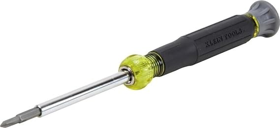 Klein Tools 32581 4-in-1 Electronics Screwdriver Set with 2 Slotted, 2 Phillips Precision Machined Bits, Ideal for Terminal Blocks