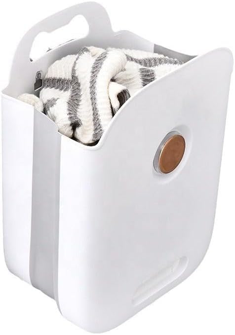 Hanging Laundry Basket | Plastic Collapsible Laundry Hamper with Carry Handle | Foldable Wall-Mounted Dirty Clothes Storage Bin for Bedroom, Bathroom & Kitchen