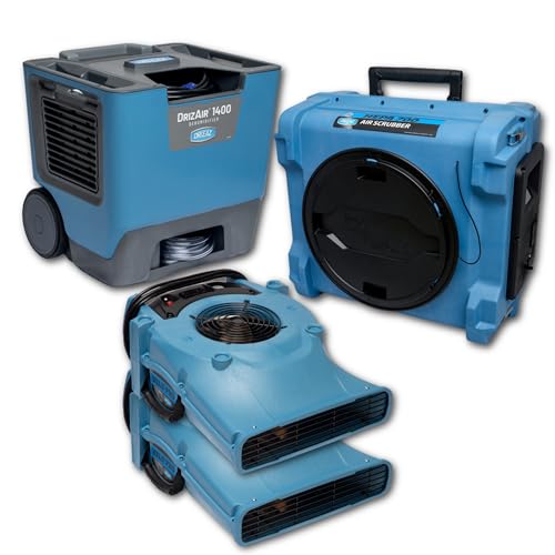 Bundle of Dri-Eaz DrizAir 1400 Commercial Dehumidifier  Velo PRO Air Mover  HEPA 700 Air Scrubber, Industrial Air Filtration System, Optional Activated Carbon Filter, 700 CFM
