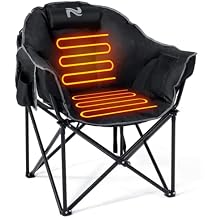 NAIZEA Heated Camping Chair, Oversized Heated Folding Outdoor Chair for Adults with 3 Heat Levels, Portable Foldable Patio Lounge Chair for Sports Outdoors Camp, Battery NOT Included
