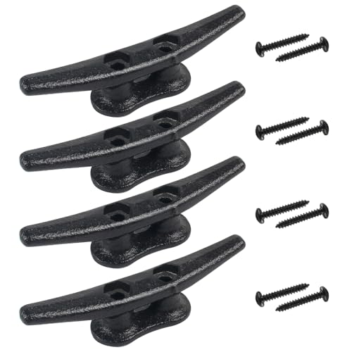 Boat Cleats 4Inch,Hot Dip Galvanized Cast Iron Dock Cleats,Electrophoretic Coated Black Dock Cleats,Rope Cleats Boat Dock Cleats for Marine Deck or Nautical Decor,Hardware Included 4561012Pack