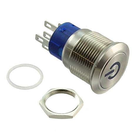 E-Switch, ULV4F2GSS545, Switch Push Button ON ON DPDT Round Flat Button 3A 250VAC Latching Panel Mount Solder (1 Item/s)