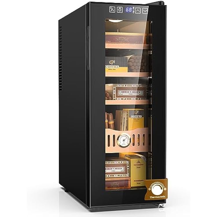 35L Thermostatic Electric Humidor, 250 Counts Large Cigar Humidor, Cooling and Heating Temperature Control Cabinet Cigar Fridge with Spanish Cedar Wood & Hygrometer, Christmas Gift for Men