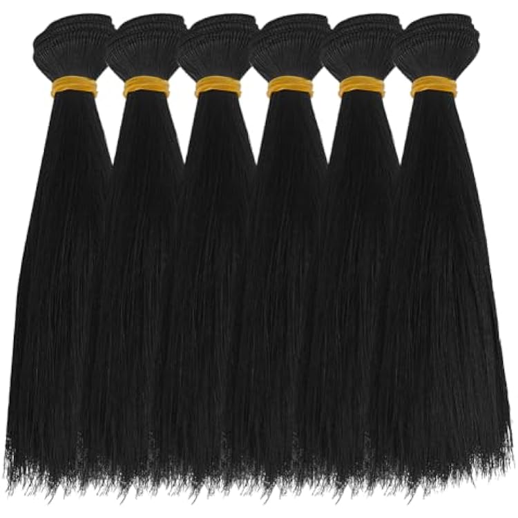 DICOSMETIC 6Pcs Doll Wig Doll Hair 18cm7.09 Straight Short Dolls Hair Plastic Dolls Hairs Wefts Hairs Extensions Black Faux Wefts Replacement for DIY Crafts