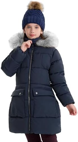 maoo garden Girls Puffer Winter Coat Faux-Down Heavyweight Snow Parka Fuzzy Fur Lining Hood Water-Resistant Long Jacket