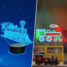 Ammonite Train-Themed Decor, Pack of 2, Steam Train, 3D LED Illusion Night Light + Dimmable LED Neon Wall Sign, Creative Birthday Xmas Gifts for Kids Boys Bedroom Decor