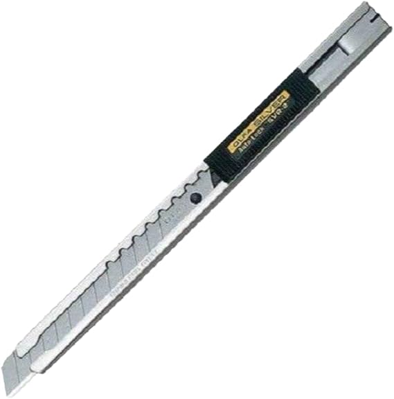 Olfa SVR-2 Slimline paslanmaz çelik yaylı bıçak, cep klipsli, gri