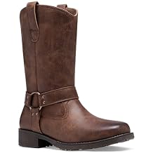 JOUSEN Cowboy Boots for Men Leather Mens Cowboy Boot Motorcycle Western Retro Square Toe Harness Mens Boot