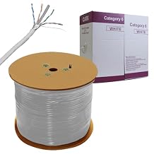 Cat6 1000ft Ethernet Cable, White, 23AWG 4 Pair Solid Bare Copper, 350MHz, ETL Listed, Unshielded Twisted Pair (UTP), Bulk Ethernet Cable