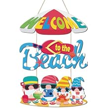 HLNIUC Summer Beach Gnome Wood Decor, Welcome Tropical Wooden Hanger, Coastal Nautical Hanging Signs, Rustic Farmhouse Wood Wall Decor, Funny Summer Wall Wreath for Living Room Bedroom