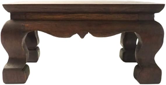 Buddha Statue Stand Worship Table Pedestal Thai Teak Wood Carving Holder for Small Little Things Wooden Rectangle Home Decoration (W8 x D5 x H4), Brown
