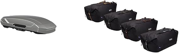 Thule Motion 3 LTitan Roof Box with GoPack Duffel Set Bundle - Aerodynamic Cargo Storage System with 4X 75L Travel Bags