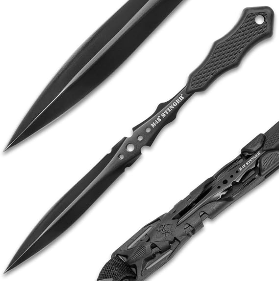 M48 Stinger Urban Spike Knife | Fixed Blade with 3.75 Double-Edged Cast Stainless Steel | 8 Overall, Rubberized Grip | Shoulder Harness Sheath