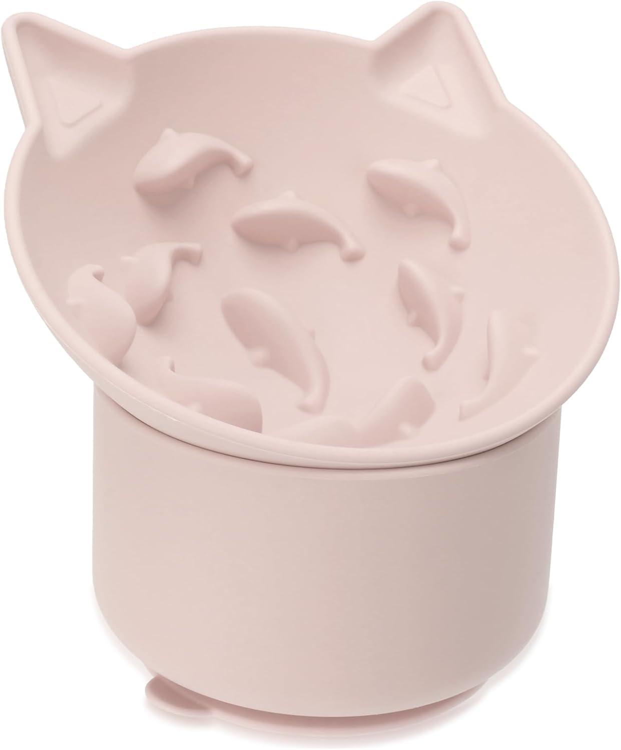 Silicone Cat Slow Feeder, Elevated Slow Feeder Bowl Tilt Design, Suitable for Dry and Wet Food, Adjustable Angle, Cat Food Puzzle with Suction CupPink