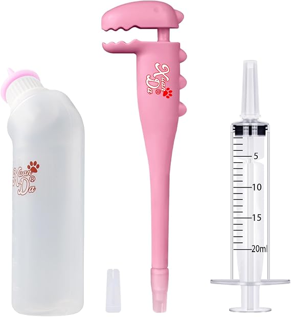 Pet Pill Shooter, Pill Plunger Dispenser with 20ml Syringes and Nursing Bottle Feeder for Cats, Dogs and Small Animals(Pink)
