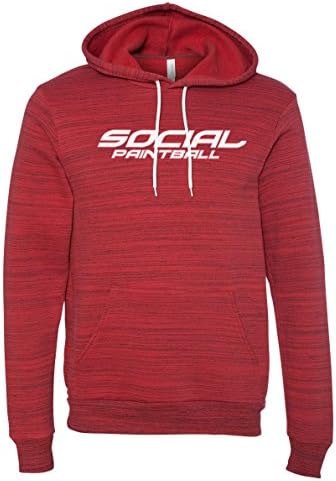 Social Paintball Pullover Hoodie Front Pouch Pocket Super Soft Fleece Sweatshirt, Red Marble White Logo