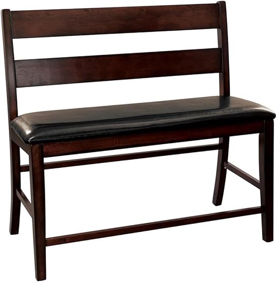 Lexicon Mantello 25.5" Seat Height Contemporary Classic Wood Frame & Faux Leather Upholstered Dining Bench in Cherry/Dark Brown Finish