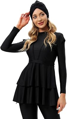 OBEEII Womens Muslim Swimsuits Full Coverage Long Sleeve Swimwear Burkini Hijab Bathing Suit