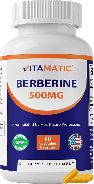 Vitamatic Berberine Supplement 500mg - 60 Vegetable Capsules - Made in the USA - Gluten Free - Non-GMO (1 Bottle)