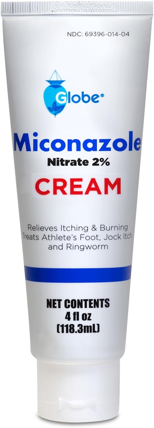 Globe Miconazole Nitrate 2% Antifungal Cream, 4 oz Tube, 1 Pack | Athlete's Foot Care, Jock Itch Care, Ringworm Care, Antifungal Formula, Smooth Application, Large Tube Size, Easy Storage