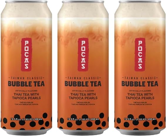 Thai Tea Flavour Bubble Milk Tea with Tapioca Pearls 490ml x 3 Cans – Ready to Drink Milk Tea Beverage