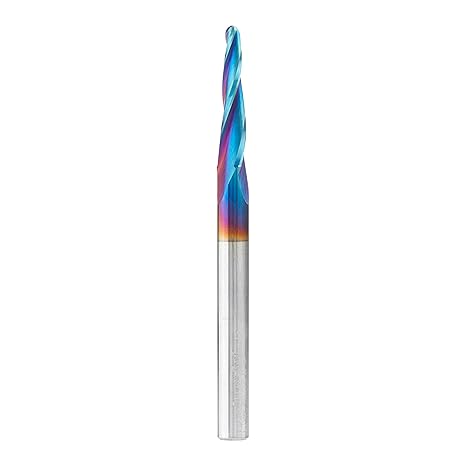 Amana Tool 46286-K Carbide Up Cut Spiral CNC Router Bits for Plastic, Wood 2D/3D Carving 3.6 Deg Tapered Angle Ball Tip 1/8 D x 1/16 R x 1 x 1/4 Shank 3 Flute, Spektra Tool Life Coated