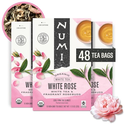 Numi Organic Tea White Rose, 16 Count Box of Tea Bags Pack of 3 White Tea
