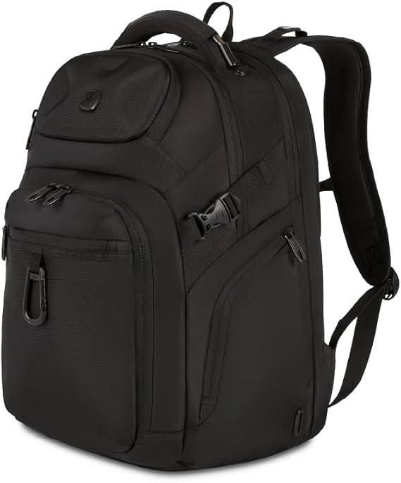 SwissGear Endure ScanSmart 17" Laptop Backpack Reflective Tech Backpack with ScanSmart Compartment Multiple Organizer Pockets Black