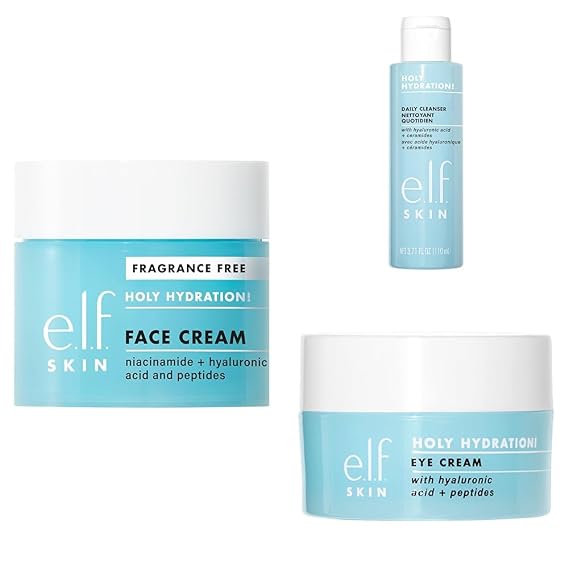 e.l.f. SKIN Holy Hydration! Trio, Includes Fragrance-Free Moisturizing Face Cream, Daily Cleanser & Eye Cream, Vegan & Cruelty-Free