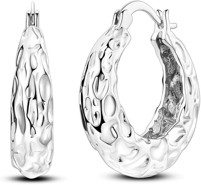Parmuz Sterling Silver Chunky Hoops Earring Teardrop Earring | Wide Thick Hypoallergenic Oval Big Large Lightweight Dangle Drop Hoop Earring Jewelry for Women 30MM